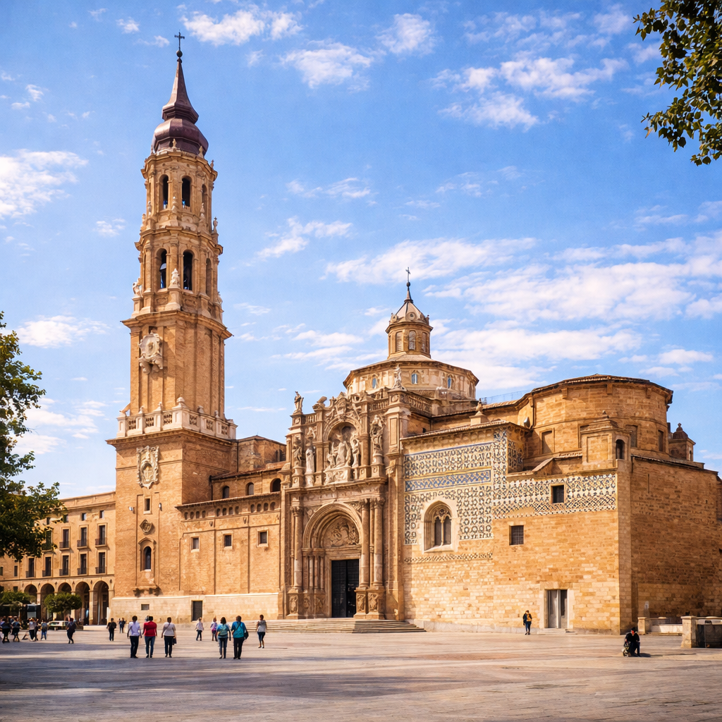 Catedral del Salvador La Seo en Zaragoza con arquitectura mudéjar y torre campanario