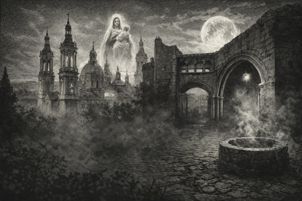 Leyendas de Zaragoza en grabado blanco y negro