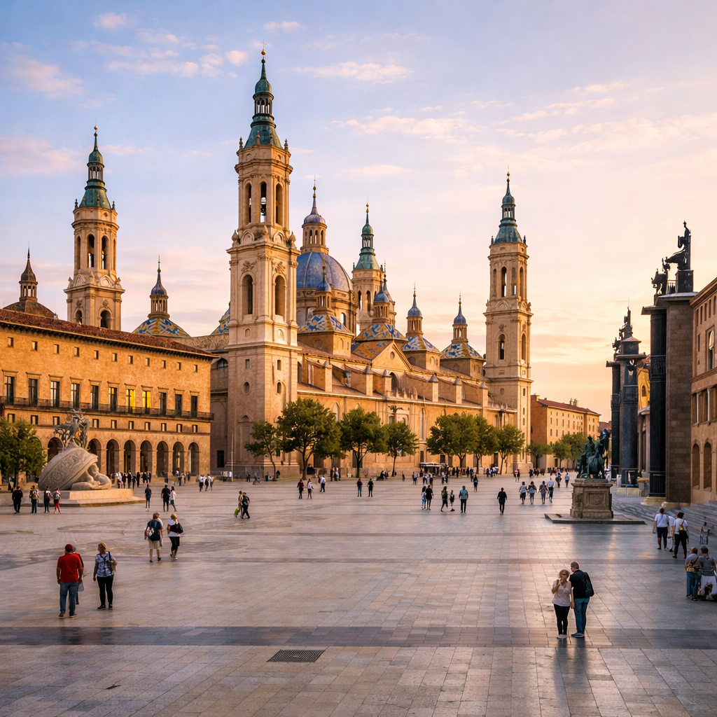 Plaza del Pilar en Zaragoza con la basílica al fondo